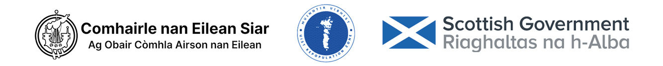 Logos: Comhairle nan Eilean Siar, Uist Repopulation Zone, Scottish Government