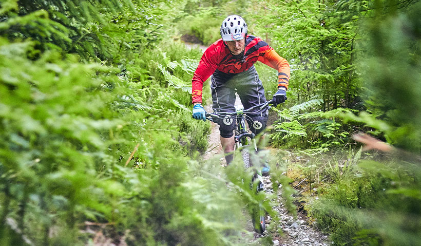 Mountain biker passing through lots of greenery